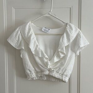 Sadie & Sage White Eyelet Ruffle Blouse